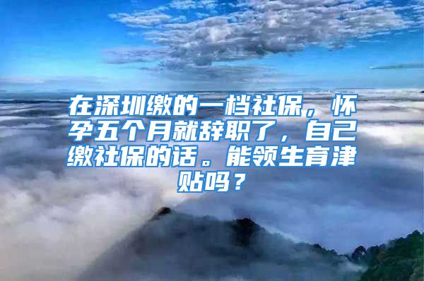 在深圳繳的一檔社保，懷孕五個(gè)月就辭職了，自己繳社保的話。能領(lǐng)生育津貼嗎？