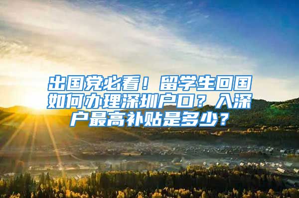 出國黨必看！留學(xué)生回國如何辦理深圳戶口？入深戶最高補貼是多少？