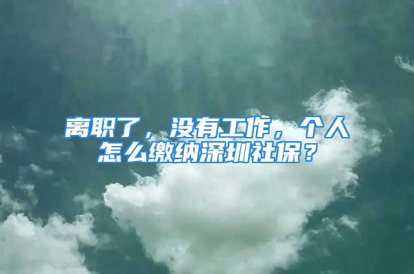 離職了，沒有工作，個人怎么繳納深圳社保？