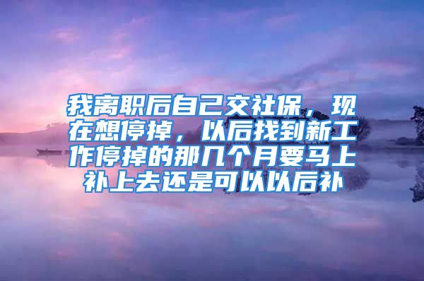 我離職后自己交社保，現(xiàn)在想停掉，以后找到新工作停掉的那幾個(gè)月要馬上補(bǔ)上去還是可以以后補(bǔ)