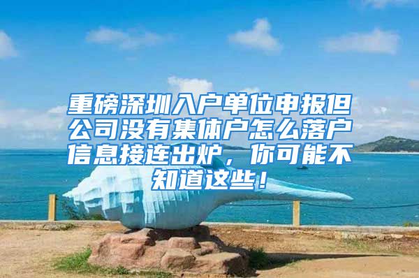 重磅深圳入戶單位申報(bào)但公司沒有集體戶怎么落戶信息接連出爐，你可能不知道這些！