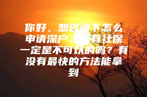 你好，想咨詢下怎么申請深戶。沒有社保一定是不可以的嗎？有沒有最快的方法能拿到