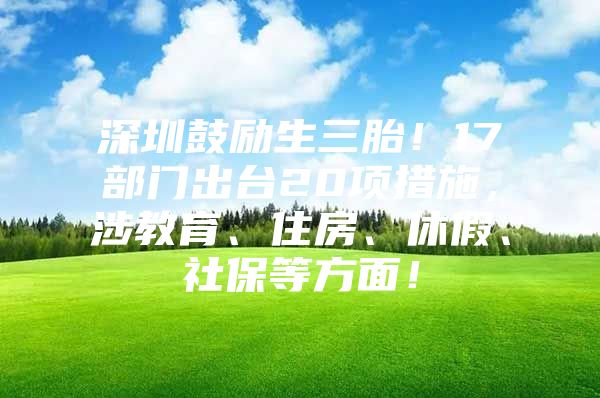 深圳鼓勵生三胎！17部門出臺20項措施，涉教育、住房、休假、社保等方面！